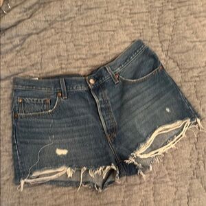 501 Dark Wash Denim Cut Off Shorts